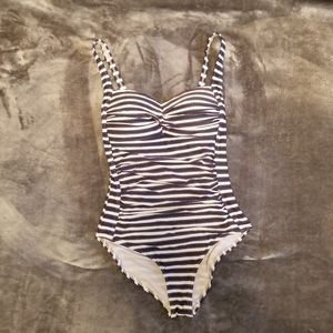 Navy and White Striped One-Piece Swimsuit